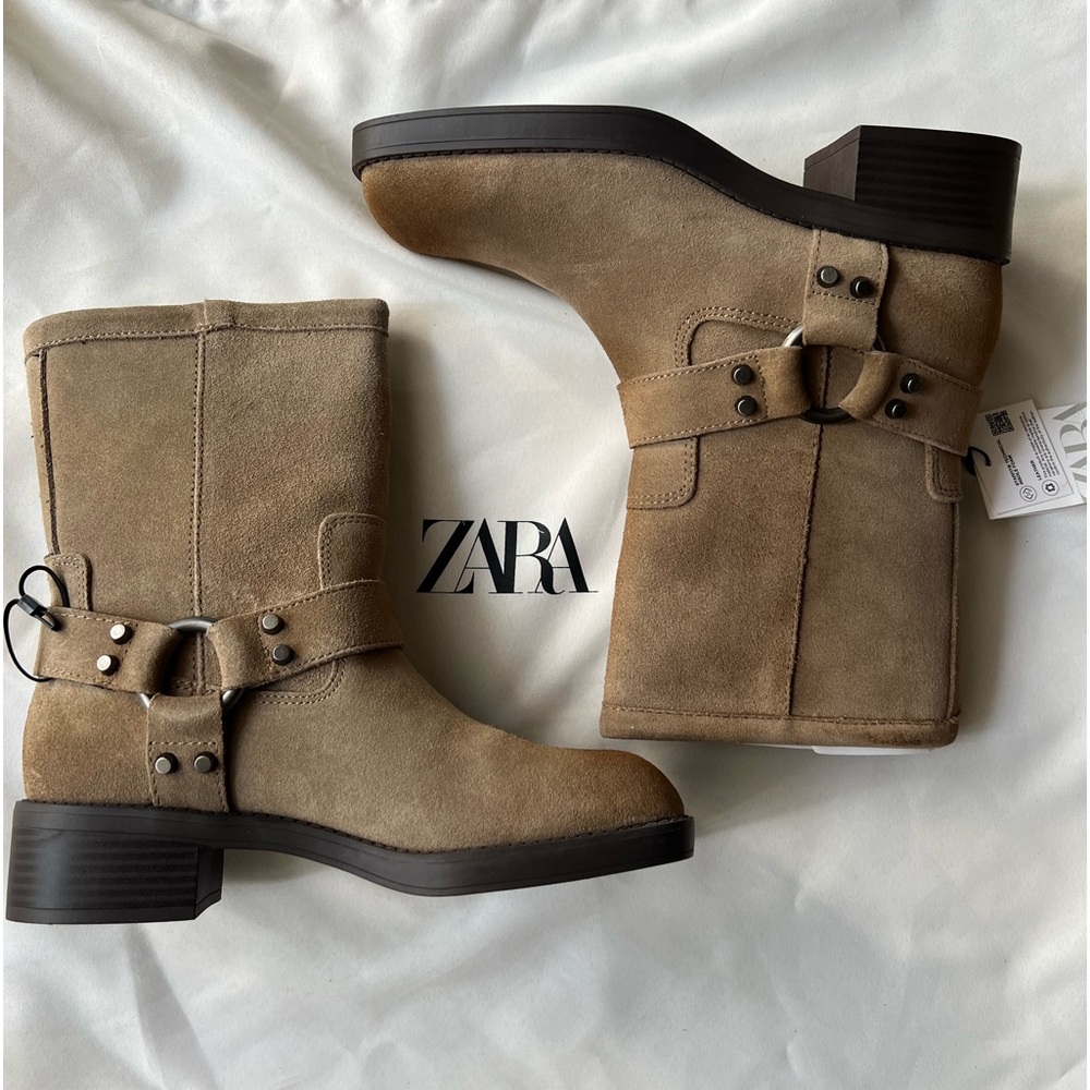 Zara Suede Ankle Biker Boots